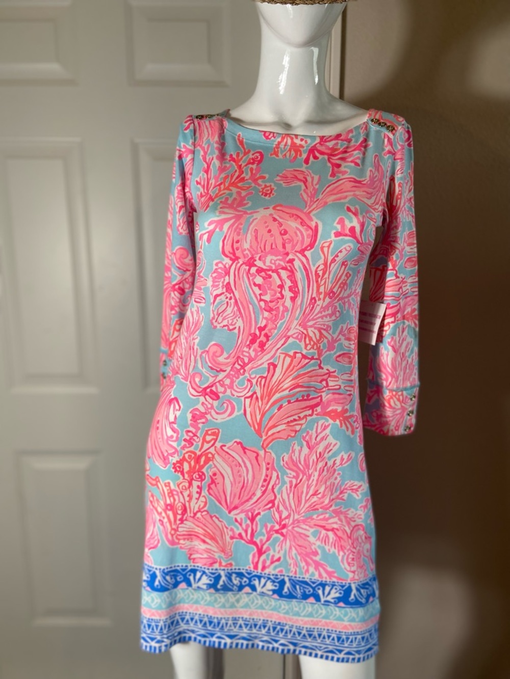 Lily Pulitzer~NWT~Seasalt Blue~UPF 50+~Sophie Dress~3/4 Sleeve~Boat Neck~Size XS - Picture 3 of 16